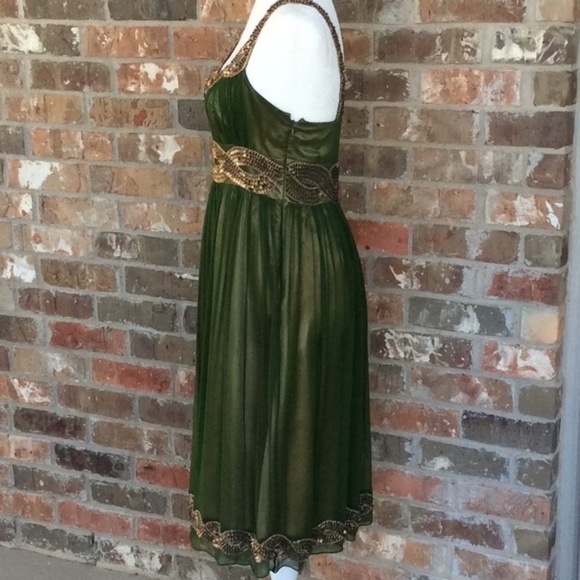 🧚🏼‍♀️✨Clearance Sale!✨ Adrianna Papell Green Silk Gold Sequin Dress - Picture 4 of 8